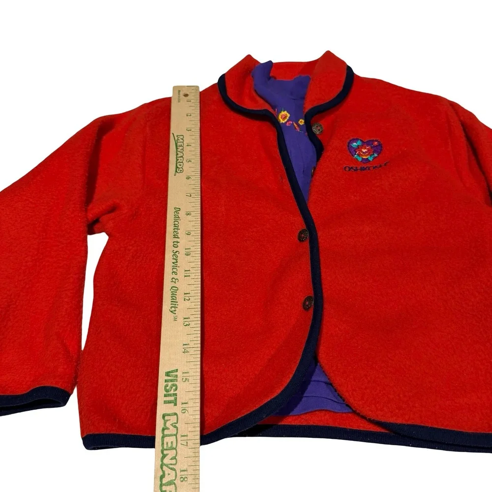 Vintage OshKosh Bgosh Hot Colors 3pc‎ Set Fleece Jacket Shirt Leggings Girls 6X